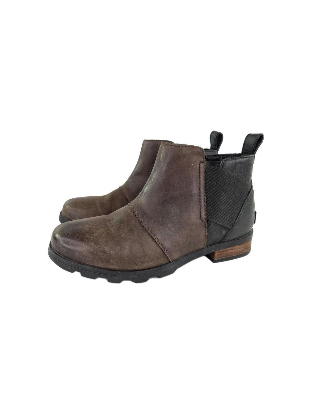 SOREL Emelie II Chelsea Boot US 7 Women's Black Brown Leather Waterproof Booties
